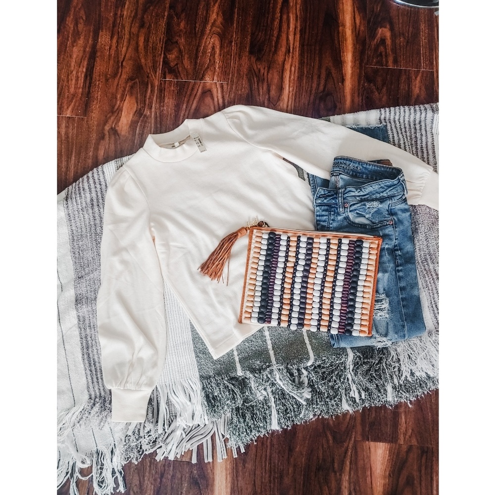 Madewell Puff Sleeve Mock Neck Top
